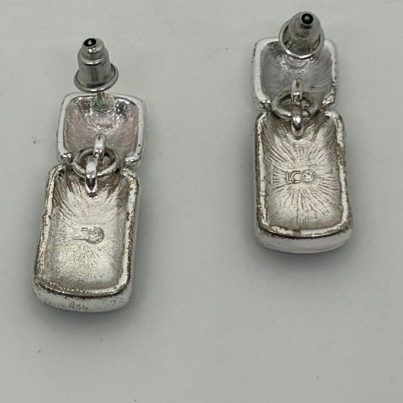 Liz Claiborne Vintage Silver-Tone Drop Earrings With Black Acrylic Rectangle Acc - Picture 7 of 11